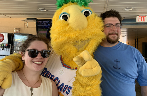 blue claws mascot with members